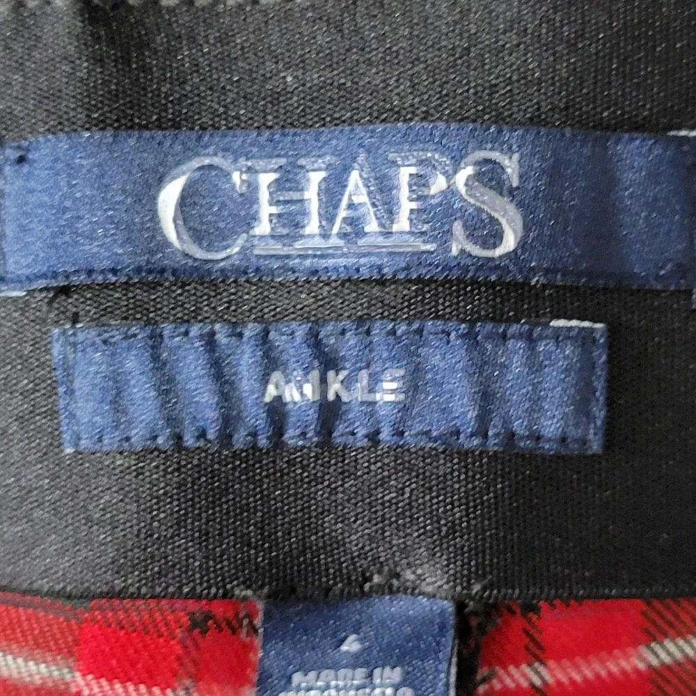 Chaps Ankle Pants 4 Red Plaid Tartan Side Zip Holiday Tapered Preppy Academia - Picture 2 of 13